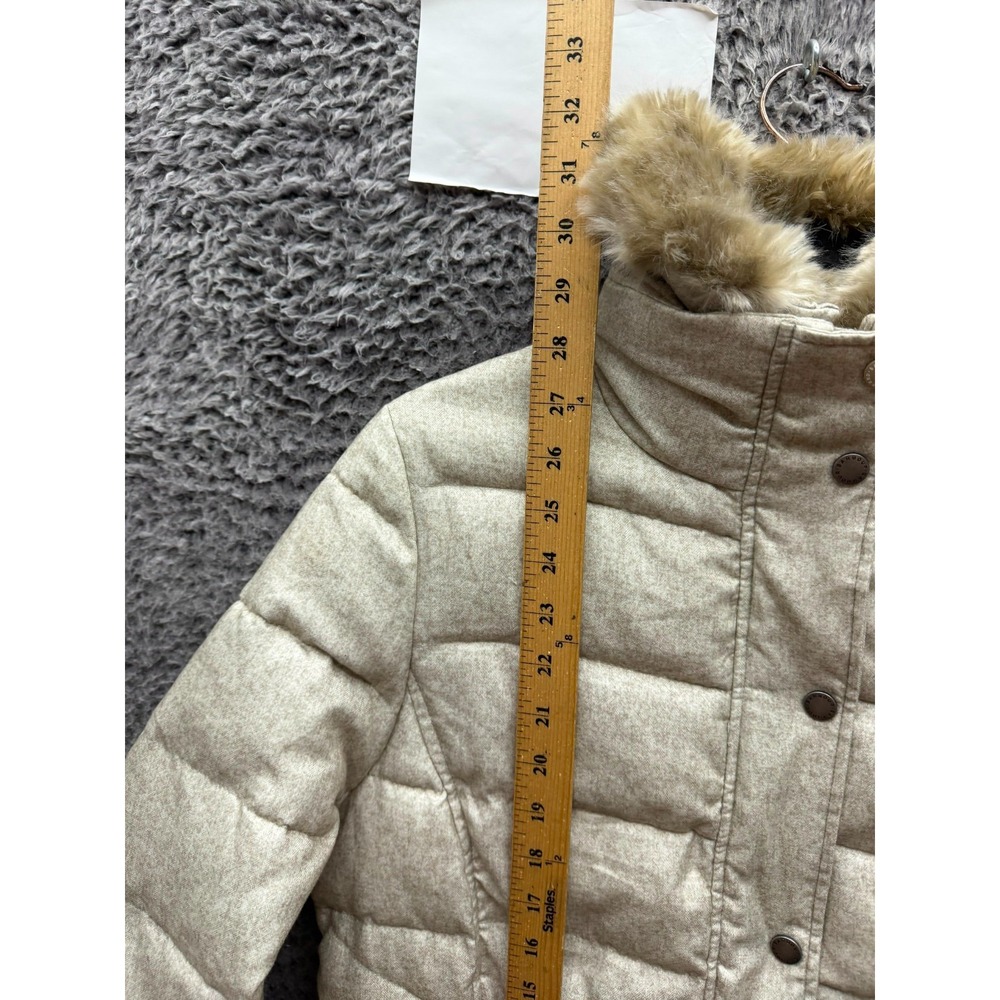 Barbour Langstone Quilted Puffer Jacket Faux-Fur Collar Stone White Size 10 - Picture 9 of 14